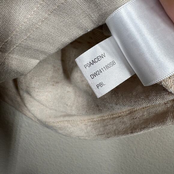 DKNY Womens Size Medium Tie Sleeves Top Tan Linen Rayon Blend Crew Neck Stretch - Picture 9 of 11